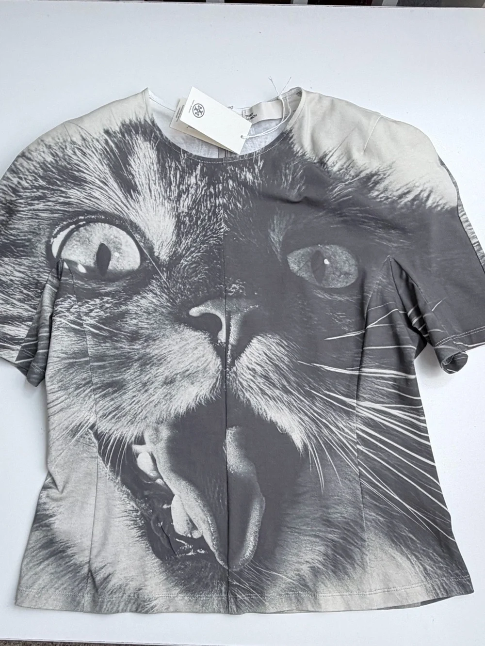 Tory Burch Animal House Graphic Cat Print T-Shirt Size 12 READ